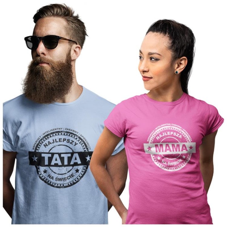 Zestaw koszulek dla rodziców na prezent koszulka dla mamy i taty wspaniały, inteligentny, zabawny, opiekuńczy NAJLEPSZY TATA NA ŚWIECIE błękit róż.jpg