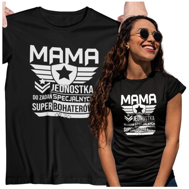 Koszulka dla Mamy na Dzień Mamy Mama jednostka do zadań specjalnych super bohaterów kolor czarny2.jpg
