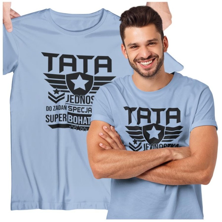 Koszulka dla TATY modny prezent na Dzień Ojca Stylowa koszulka TATA JEDNOSTKA DO ZADAŃ SECJALNYCH SUPERBOHATERÓW kolor błękitny (1).jpg