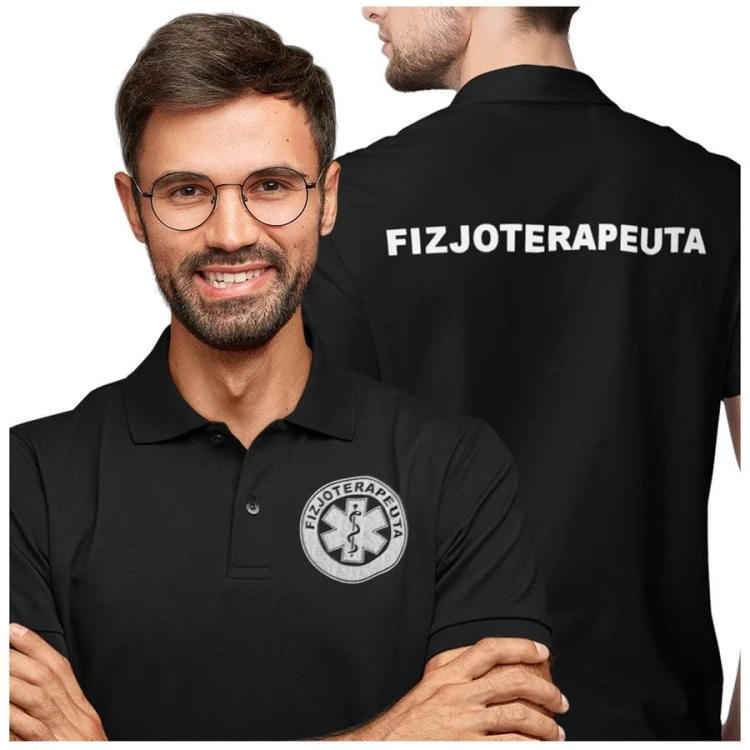Koszulka męska medyczna dla fizjoterapeuty z logo i napisem fizjoterapeuta na plecach kolor czarny (2).jpg