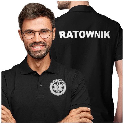 Koszulka polo męska medyczna dla ratownika z logo i napisem ratownik na plecach kolor czarny (5).jpg