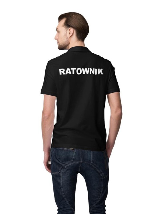 Koszulka polo męska medyczna dla ratownika z logo i napisem ratownik na plecach kolor czarny (4).jpg