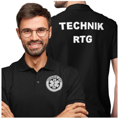 Koszulka polo męska medyczna dla Technika RTG z logo i napisem TECHNIK RTG na plecach kolor czarny (2).jpg