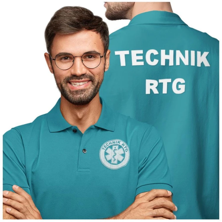 Koszulka polo męska medyczna dla Technika RTG z logo i napisem TECHNIK RTG na plecach kolor turkus  (3).jpg