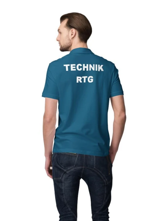 Koszulka polo męska medyczna dla Technika RTG z logo i napisem TECHNIK RTG na plecach kolor petrol blue  (1).jpg