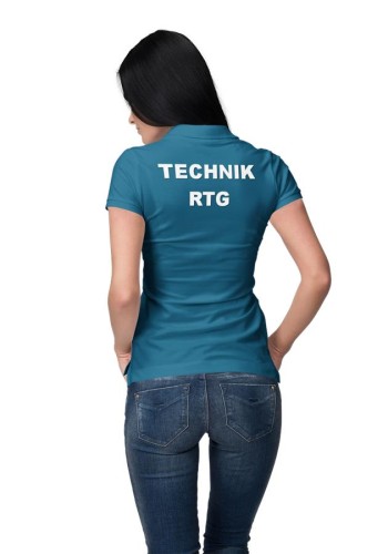 Koszulka polo damska medyczna dla Technika RTG z logo i napisem TECHNIK RTG na plecach kolor petrol blue (1).jpg