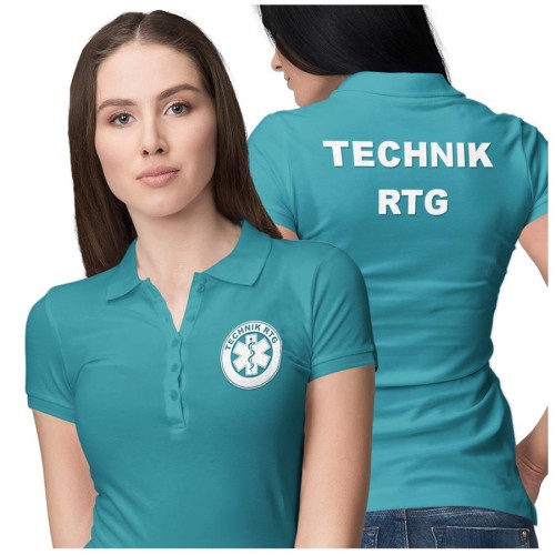 Koszulka polo damska medyczna dla Technika RTG z logo i napisem TECHNIK RTG na plecach kolor turkus (3).jpg