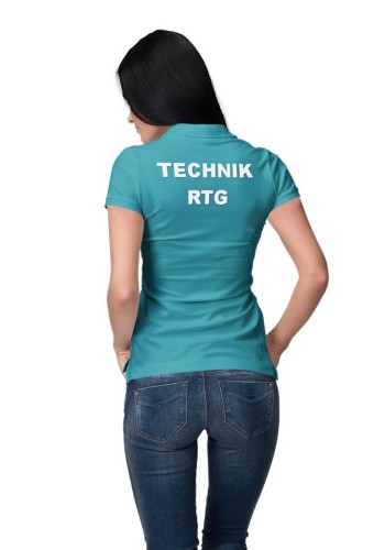 Koszulka polo damska medyczna dla Technika RTG z logo i napisem TECHNIK RTG na plecach kolor turkus (1).jpg