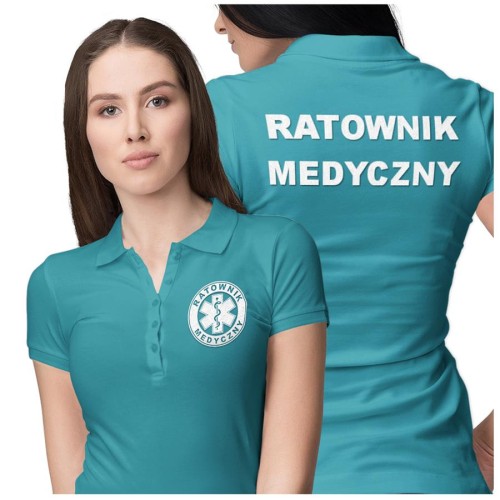 Koszulka polo damska medyczna dla ratownika medycznego z logo i napisem ratownik medyczny na plecach kolor turkus (3).jpg
