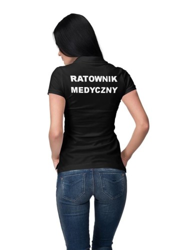 Koszulka polo damska medyczna dla ratownika medycznego z logo i napisem ratownik medyczny na plecach kolor czarny (1).jpg