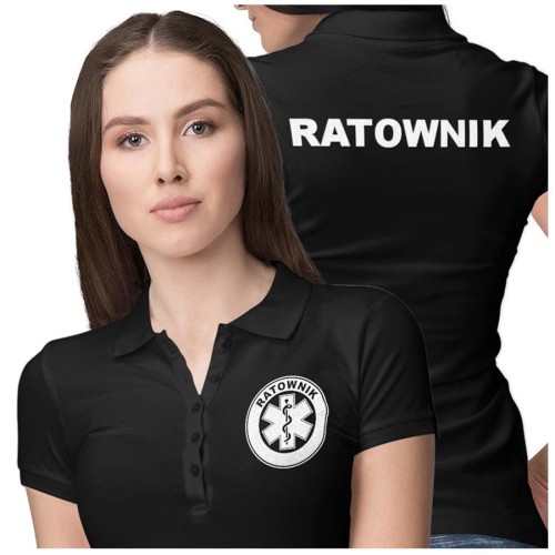 Koszulka polo damska medyczna dla ratownika z logo i napisem ratownik na plecach kolor czarny (2).jpg