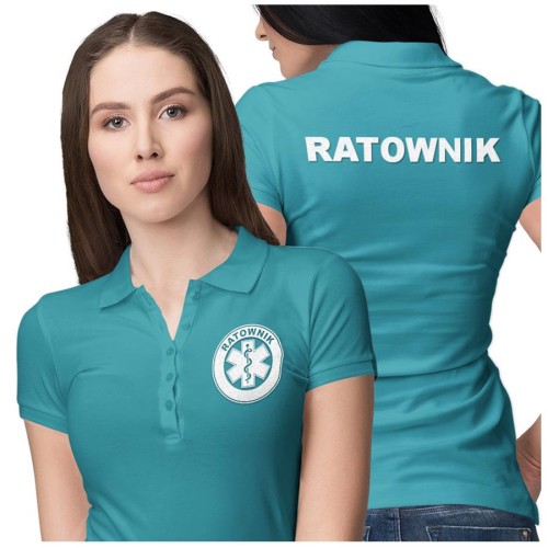 Koszulka polo damska medyczna dla ratownika z logo i napisem ratownik na plecach kolor turkus  (3).jpg
