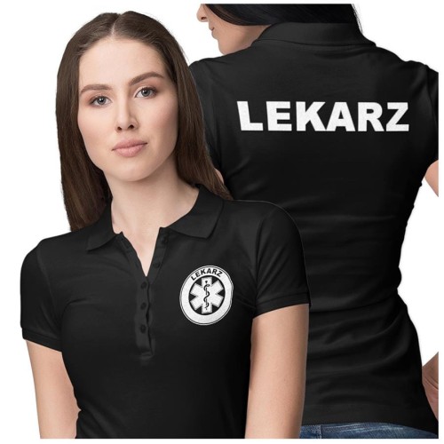 Koszulka polo damska medyczna dla lekarza z logo i napisem lekarz na plecach kolor czarny (3).jpg
