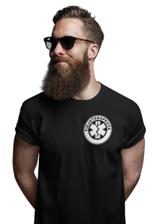 oszulka męska medyczna dla fizjoterapeuty z logo i napisem fizjoterapeuta na plecach czarna 3.jpg