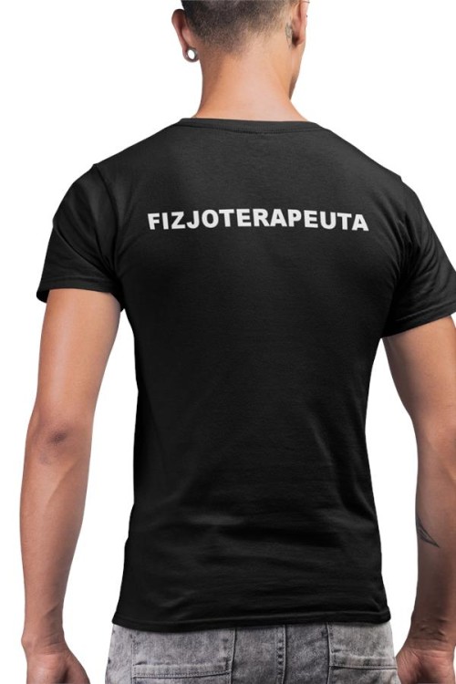 oszulka męska medyczna dla fizjoterapeuty z logo i napisem fizjoterapeuta na plecach czarna3.jpg
