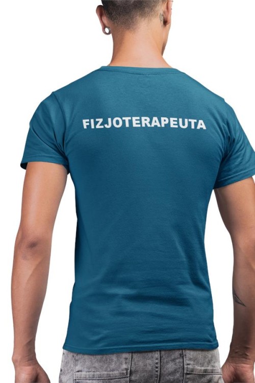 Koszulka męska medyczna dla fizjoterapeuty z logo i napisem fizjoterapeuta na plecach  kolor petrol blue 3.jpg
