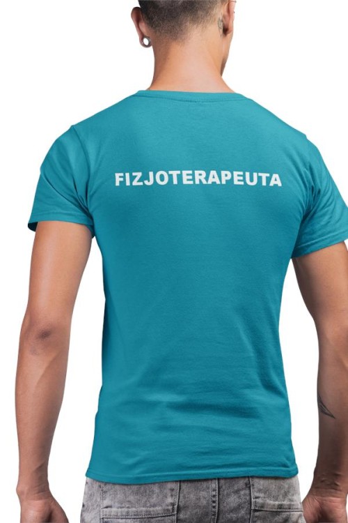 Koszulka męska medyczna dla fizjoterapeuty z logo i napisem fizjoterapeuta na plecach  kolor turkus 3.jpg
