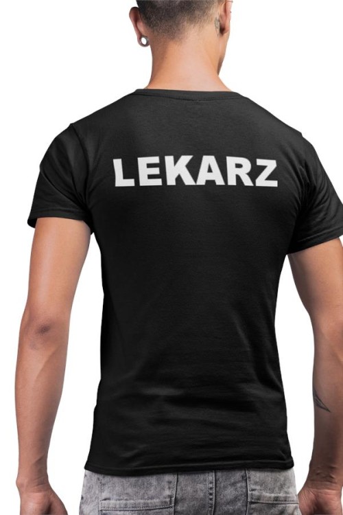 Koszulka męska medyczna dla lekarza z logo i napisem lekarz na plecach kolor czarny 3.jpg