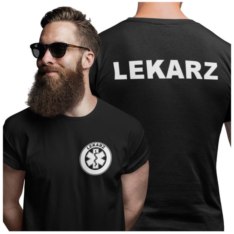 Koszulka męska medyczna dla lekarza z logo i napisem lekarz na plecach kolor czarny 1.jpg