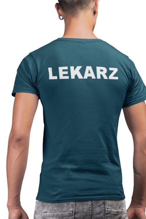 Koszulka męska medyczna dla lekarza z logo i napisem lekarz na plecach  kolor petrol blue 2.jpg