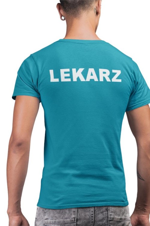 Koszulka męska medyczna dla lekarza z logo i napisem lekarz na plecach  kolor turkus 3.jpg