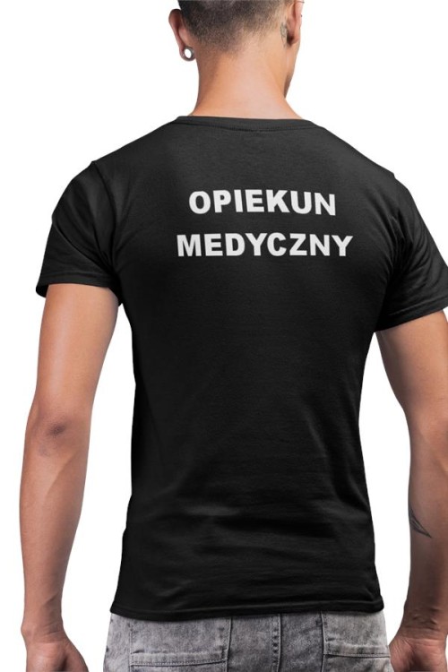 Koszulka męska medyczna dla OPIEKUN MEDYCZNY z logo i napisem OPIEKUN MEDYCZNY na plecach  kolor CZARNY 3.jpg