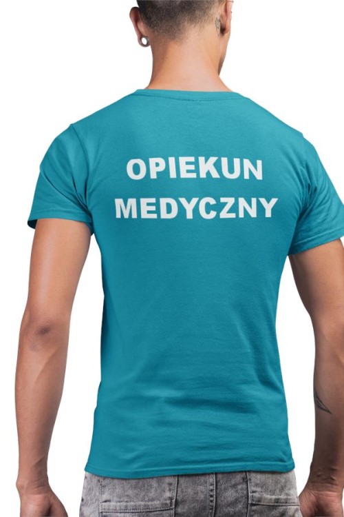 Koszulka męska medyczna dla OPIEKUN MEDYCZNY z logo i napisem OPIEKUN MEDYCZNY na plecach kolor PETROL 8.jpg
