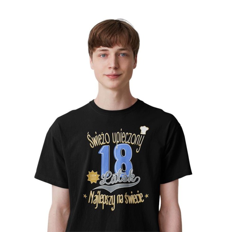 Koszulka na 18 urodziny na OSIEMNASTKĘ Świeżo upieczony 18 latek Najlepszy na świecie kolor czarny (6).jpg