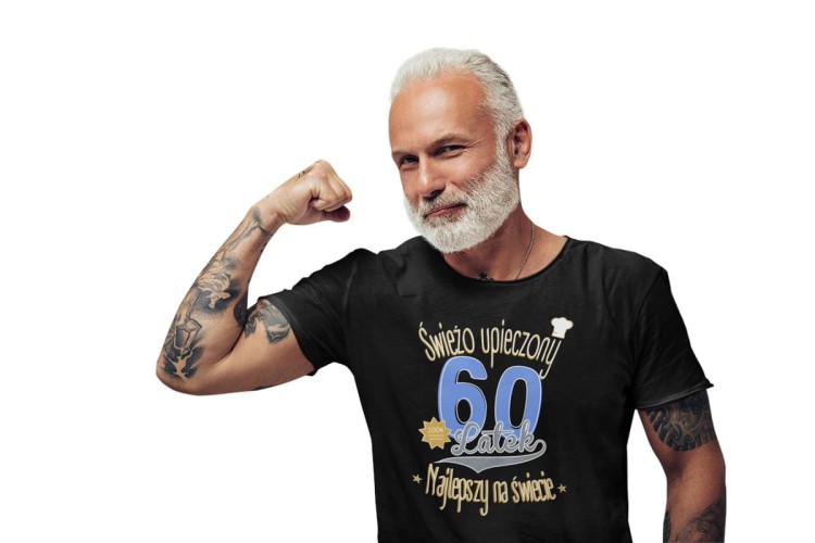 Koszulka na 60 urodziny naSZEŚĆDZIESTKĘ Świeżo upieczony 60 latek Najlepszy na świecie kolor czarny (3).jpg