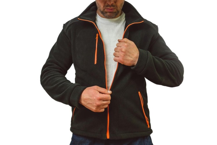 Gruby polar z haftem z wzmocnieniami oraz trzema kieszeniami koloru BlackOrange (7).jpg