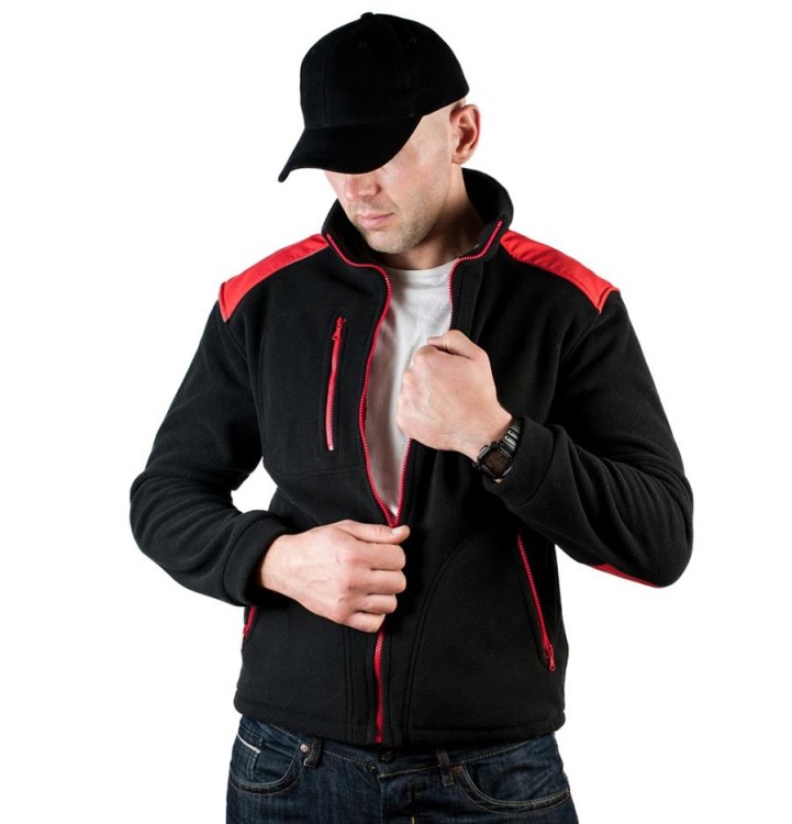 Gruby polar z haftem z wzmocnieniami oraz trzema kieszeniami koloru BlackRed (4).jpg