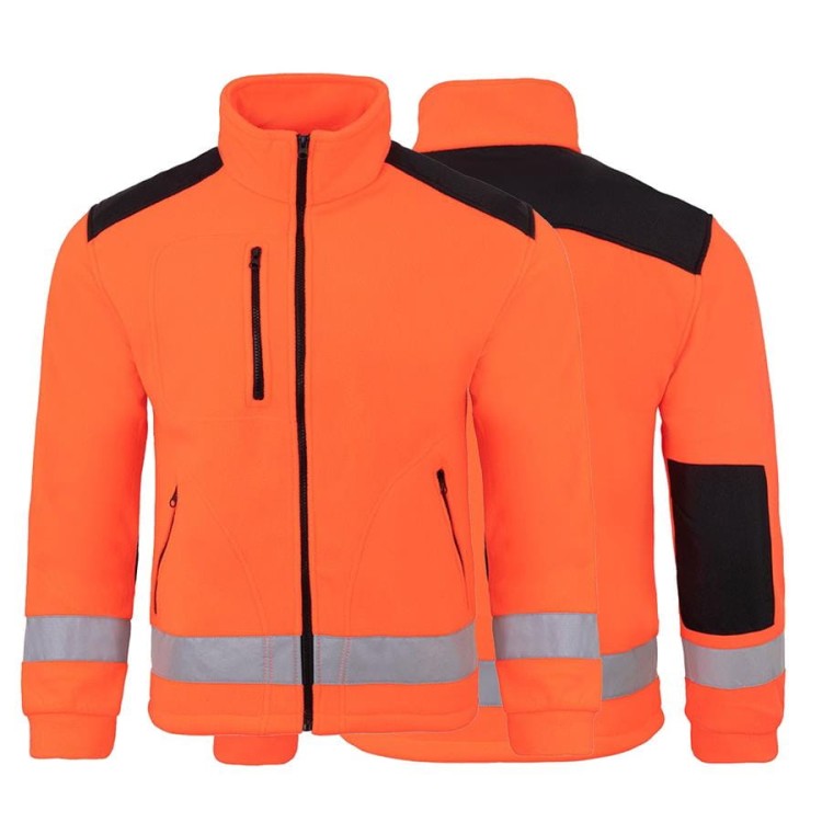 Gruby polar z haftem z materiału fluorescencyjnego oraz trzema kieszeniami koloru Red FluoBlack (4).jpg