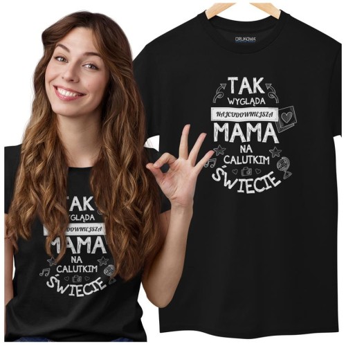 Koszulka dla Mamy na Dzień Mamy z nadrukiem Tak wygląda najcudowniejsza mama na calutkim świecie kolor czarny.jpg