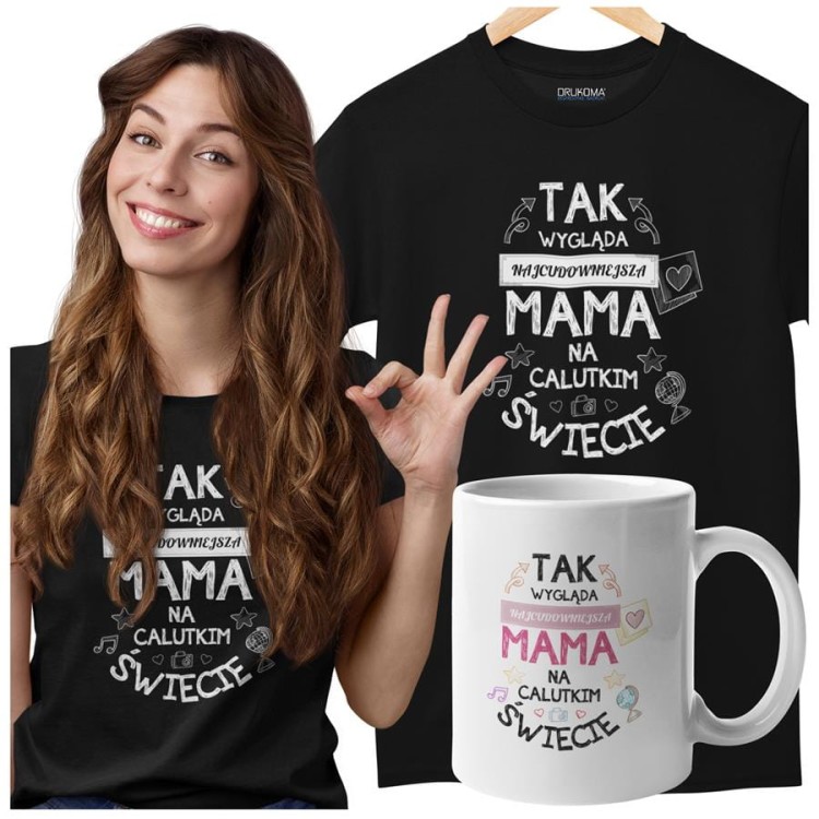 Koszulka dla Mamy na Dzień Mamy zestaw z kubkiem z nadrukiem Tak wygląda najcudowniejsza mama na calutkim świecie kolor czarny.jpg
