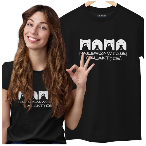 Koszulka dla Mamy na Dzień Mamy z nadrukiem MAMA najlepsza w całej galaktyce kolor czarny.jpg