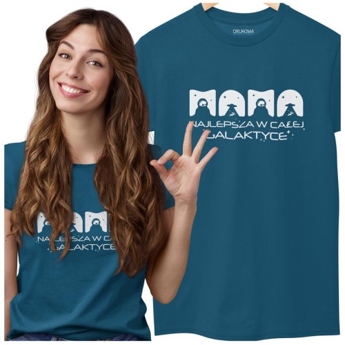 Koszulka dla Mamy na Dzień Mamy z nadrukiem MAMA najlepsza w całej galaktyce kolor petrol blue.jpg