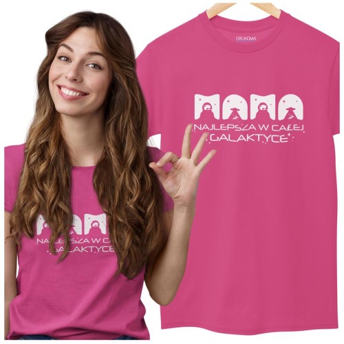 Koszulka dla Mamy na Dzień Mamy z nadrukiem MAMA najlepsza w całej galaktyce kolor różowy.jpg