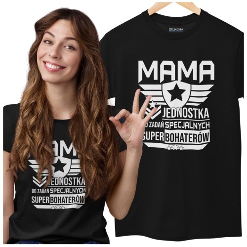 Koszulka dla Mamy na Dzień Mamy Mama jednostka do zadań specjalnych super bohaterów kolor czarny.jpg