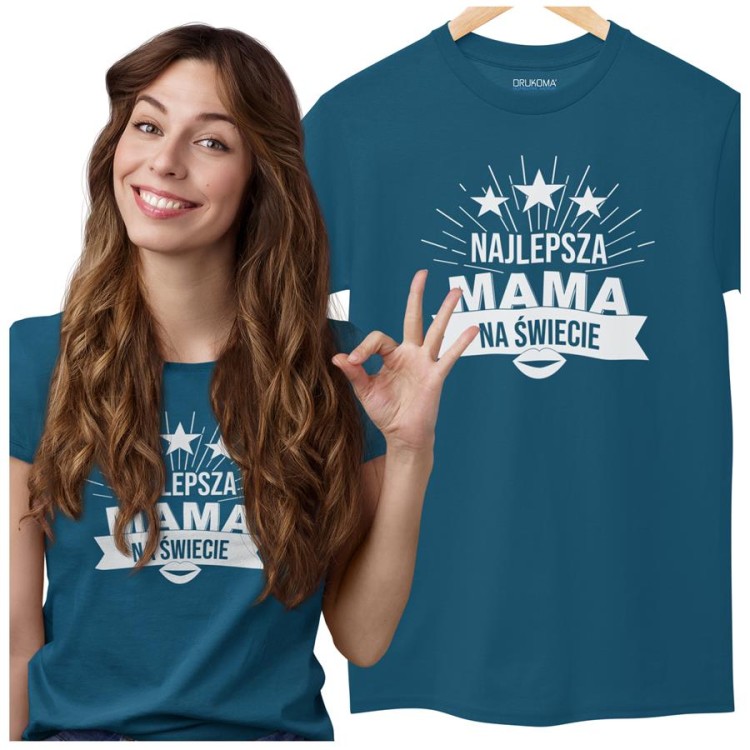 Koszulka dla Mamy na Dzień Mamy z nadrukiem Najlepsza mama na świecie kolor petrol blue.jpg