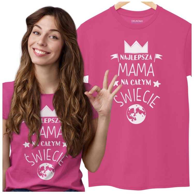 Koszulka dla Mamy na Dzień Mamy z nadrukiem najlepsza mama na całym świecie kolor różowy.jpg