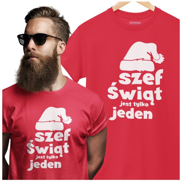 Koszulka świąteczna prezent na święta z napisem Szef świąt jest tylko jeden (2).jpg