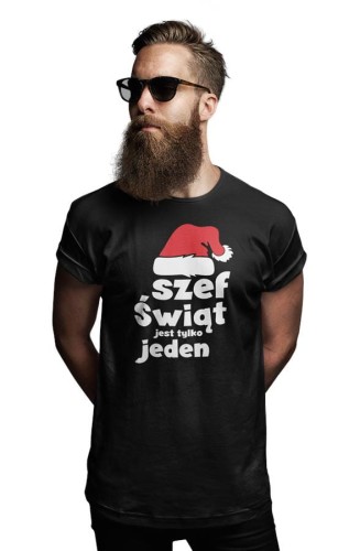 Koszulka świąteczna prezent na święta z napisem Szef świąt jest tylko jeden koszulka czarna (2) (Copy).jpg