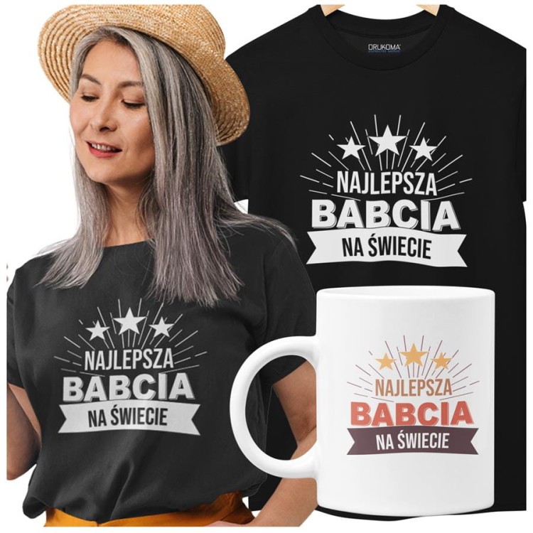 Koszulka dla Babci zestaw z koszulką na prezent z napisem Najlepsza babcia na świecie z koszulką w kolorze czarnym.jpg