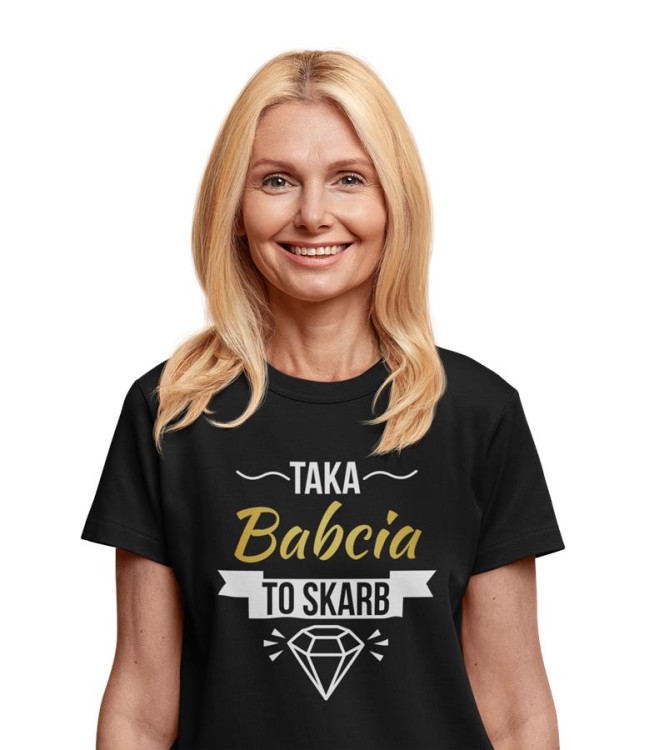 Koszulka dla Babci zestaw z kubkiem i koszulką na prezent z napisem Taka babcia to skarb z koszulką w kolorze czarnym (2).jpg