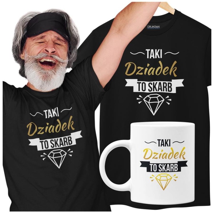 Koszulka dla Dziadka zestaw z kubkiem i koszulką na prezent z napisem Taki dziadek to skarb w kolorze czarnym.jpg