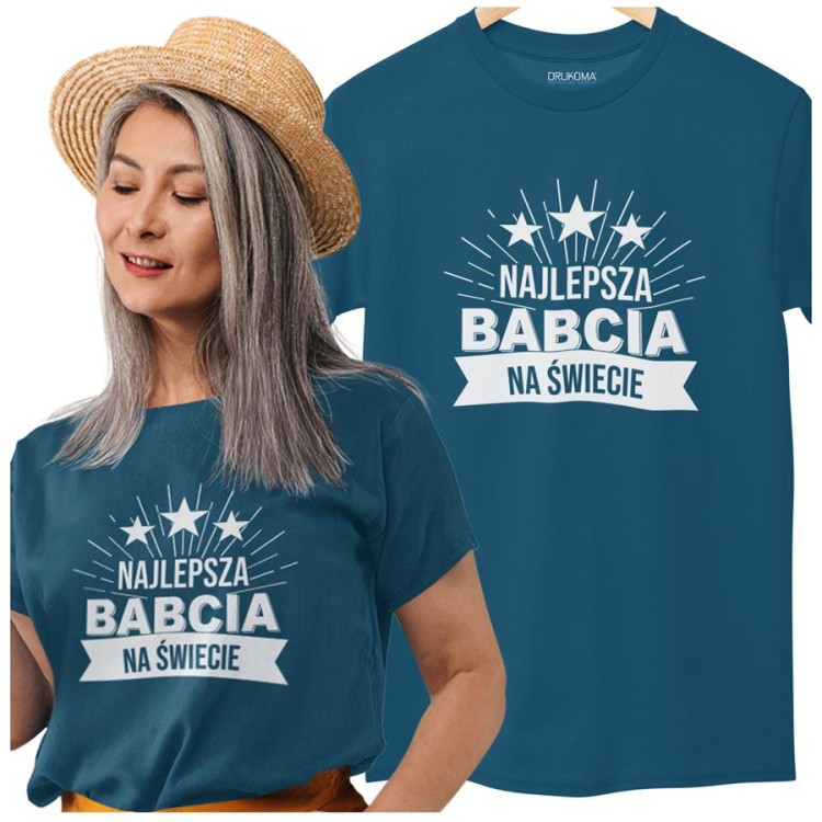 Koszulka dla Babci na Dzień Babci z napisem Najlepsza Babcia na świecie z koszulką w kolorze petrol blue (2).jpg