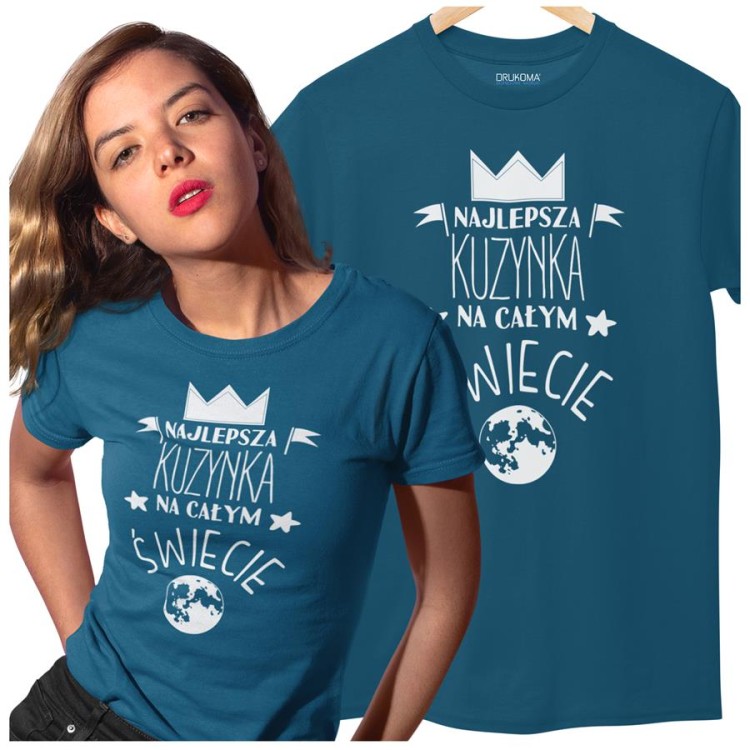 Koszulka dla Kuzynki na Urodziny z nadrukiem Najlepsza Kuzynka na całym świecie w kolorze p.jpg