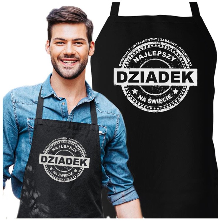 Fartuch dla Dziadka na prezent na Dzień Dziadka z napisem Wspaniały  inteligentny  zabawny  opiekuńczy Najlepszy dziadek na świecie.jpg