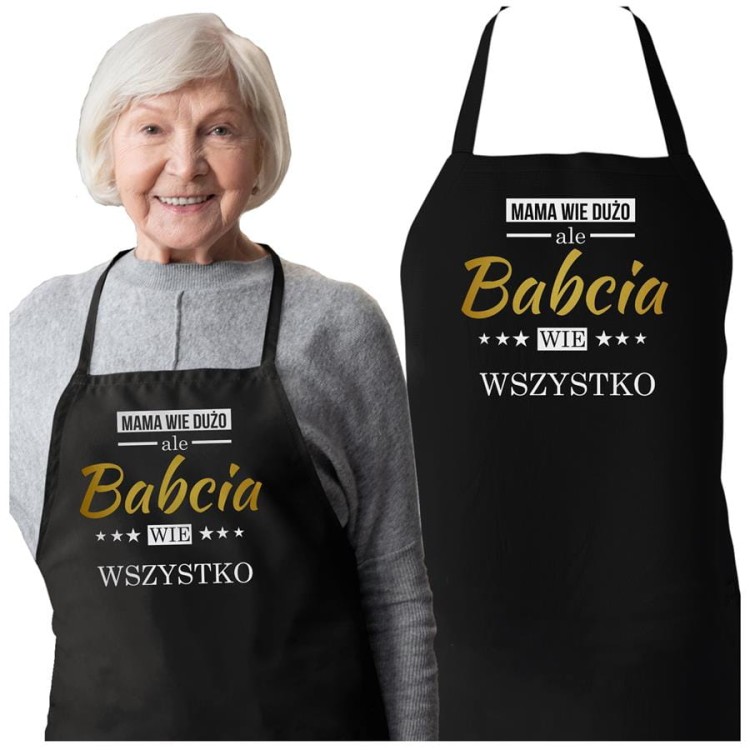 Fartuch dla Babci na prezent na Dzień Babci z napisem Mama wie dużo, ale Babcia wie wszystko (1).jpg