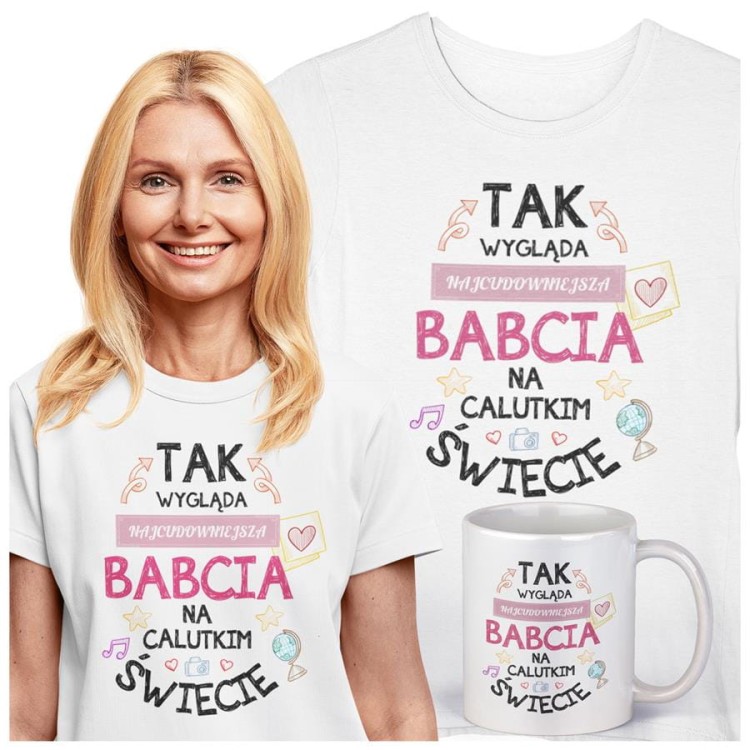 Koszulka z kubkiem dla Babci na Dzień Babci NAJCUDOWNIEJSZA BABCIA NA ŚWIECIE KOSZULKA BIAŁA  (1 (6).jpg